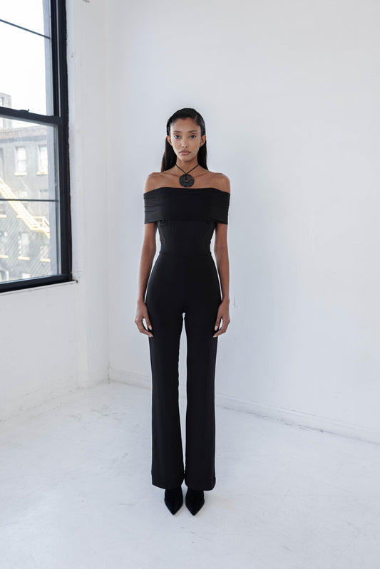 Bardot Collar Sleeveless Jumpsuit